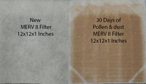 Clean MERV 8 filter vs dirty filter after 30 days